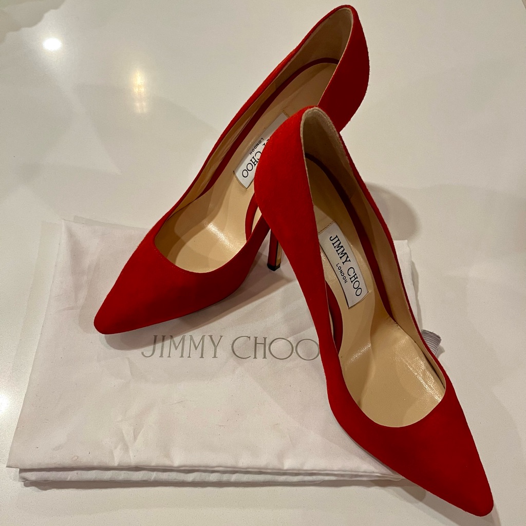 Jimmy Choo Romy 100 Red Suede Pumps